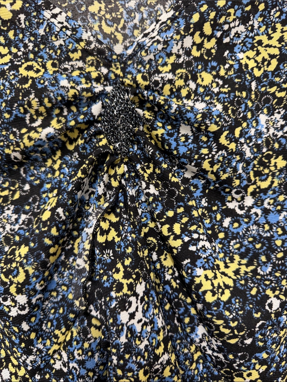Floral Ruffle Front Womens Top in Blue & Yellow - Picture 2 of 3